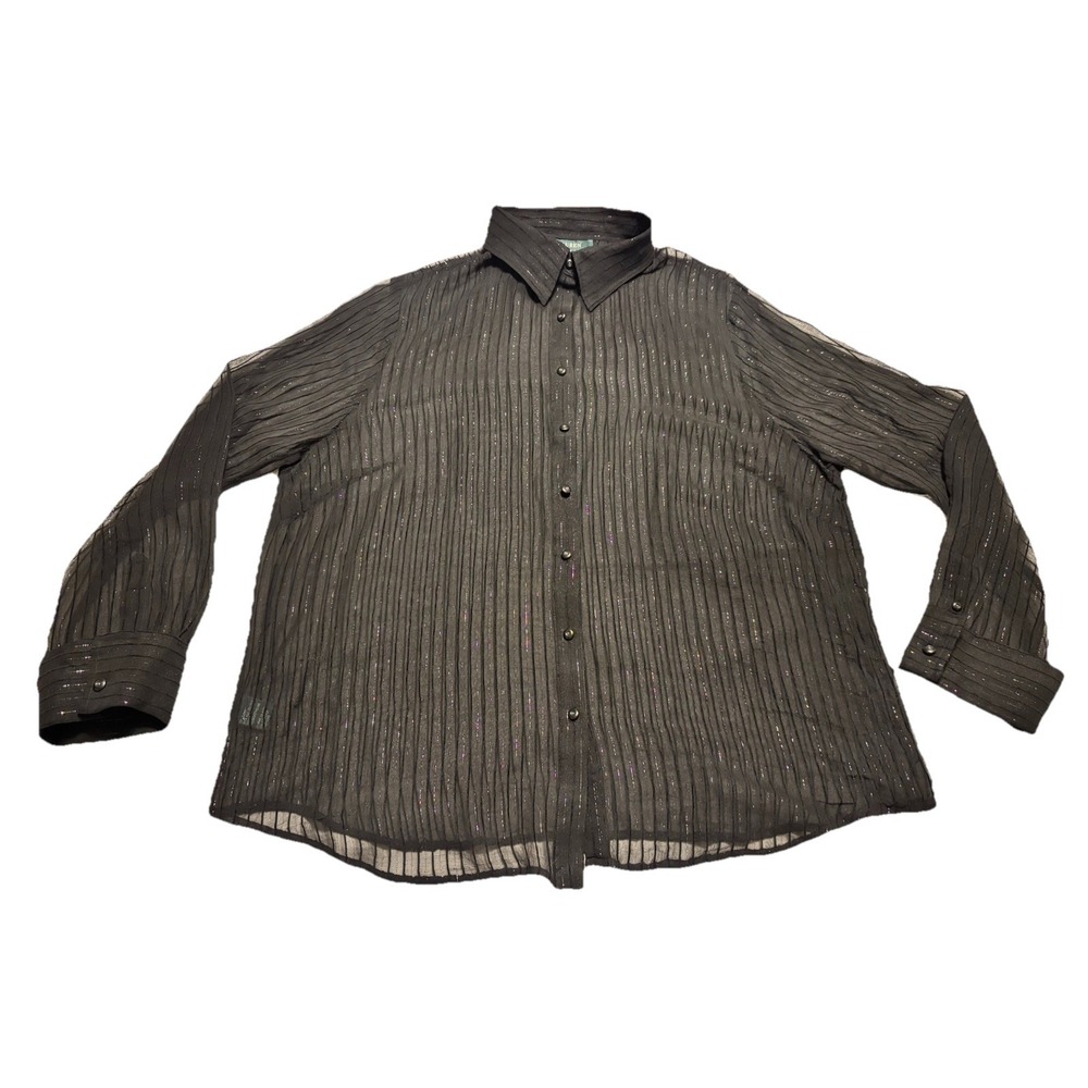 Lauren Ralph Lauren Shirt Womens L/XL Black Silk Metallic Button Up Blouse READ